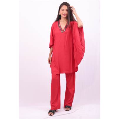 Rayon Kaftan with Pant Embroidered Neck