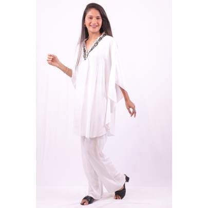 Rayon Kaftan with Pant – Embroidered Neck