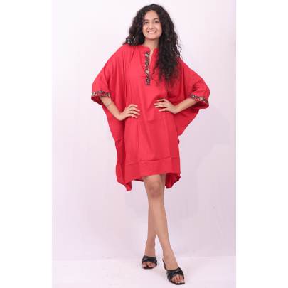 Red Embroidered Short Kaftan
