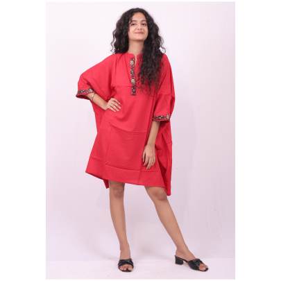 Red Embroidered Short Kaftan