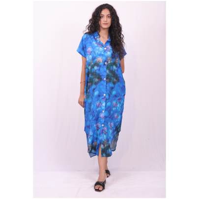 Tie Dye Button-Down Shirt Midi Dress