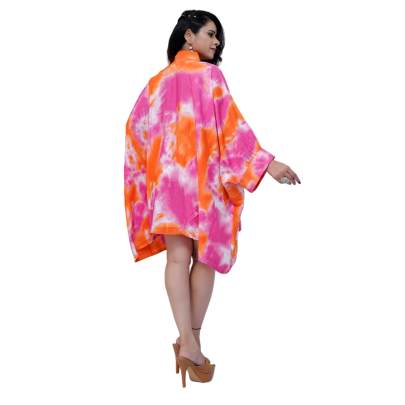 Tie Dye Print Kaftan Shirt  Cuff Sleeves  Pink