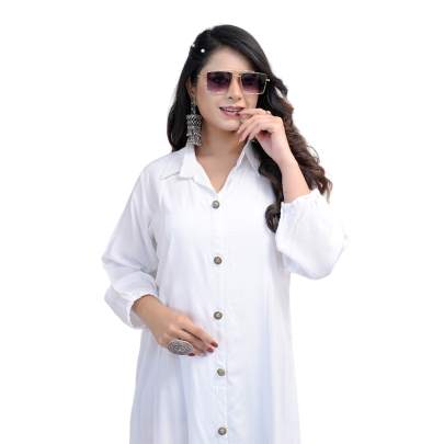 White Long Shirt Style Kurta  White