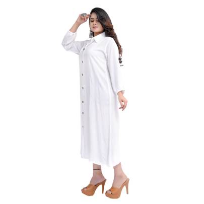 White Long Shirt Style Kurta  White