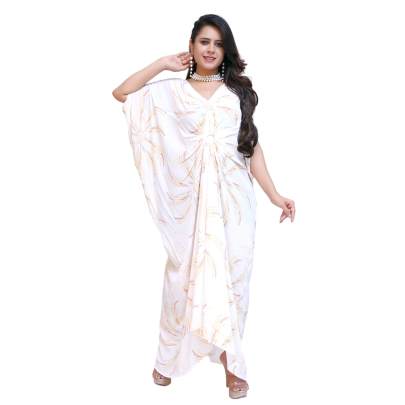 White Sparkling Print long Kaftan Dress